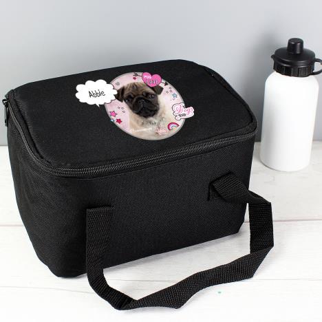 Personalised Rachael Hale Doodle Pug Black Lunch Bag Extra Image 2